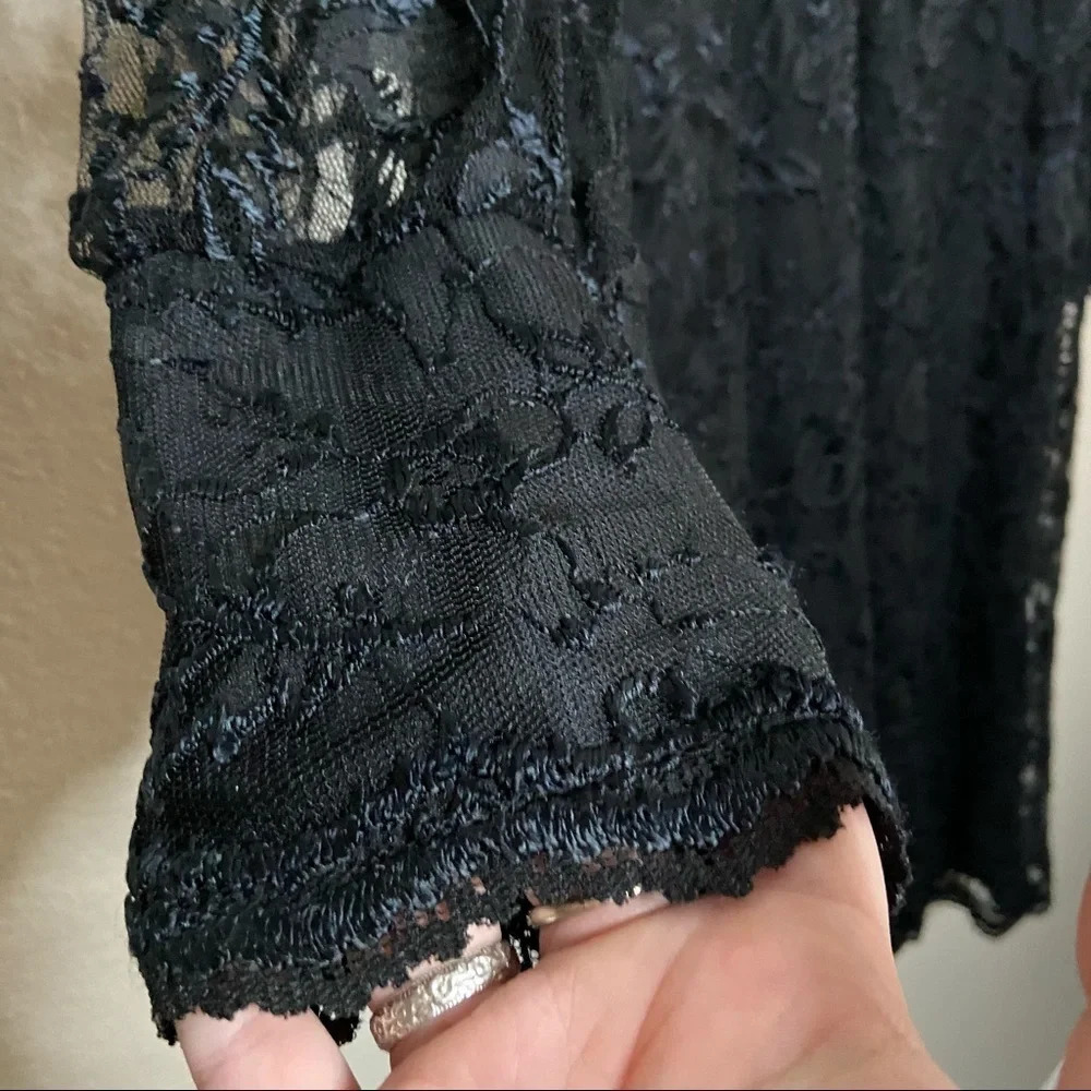 Vintage Mockneck Black Floral Lace Dress Sheer Size M/L BLAIR BOUTIQUE - Picture 9 of 13